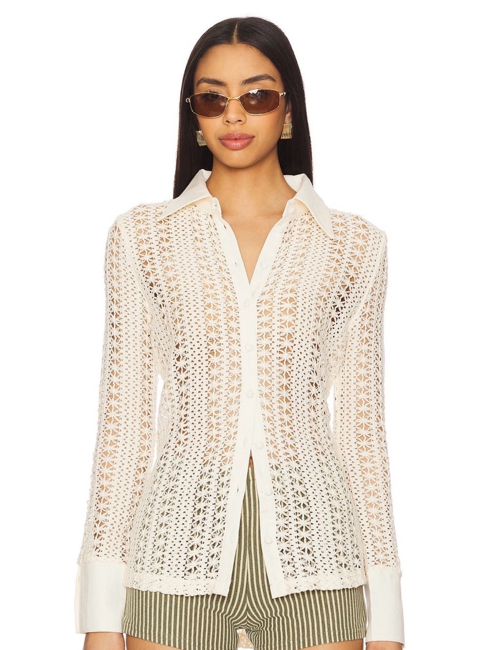Lioness Cream Crochet Button-Down Shirt
